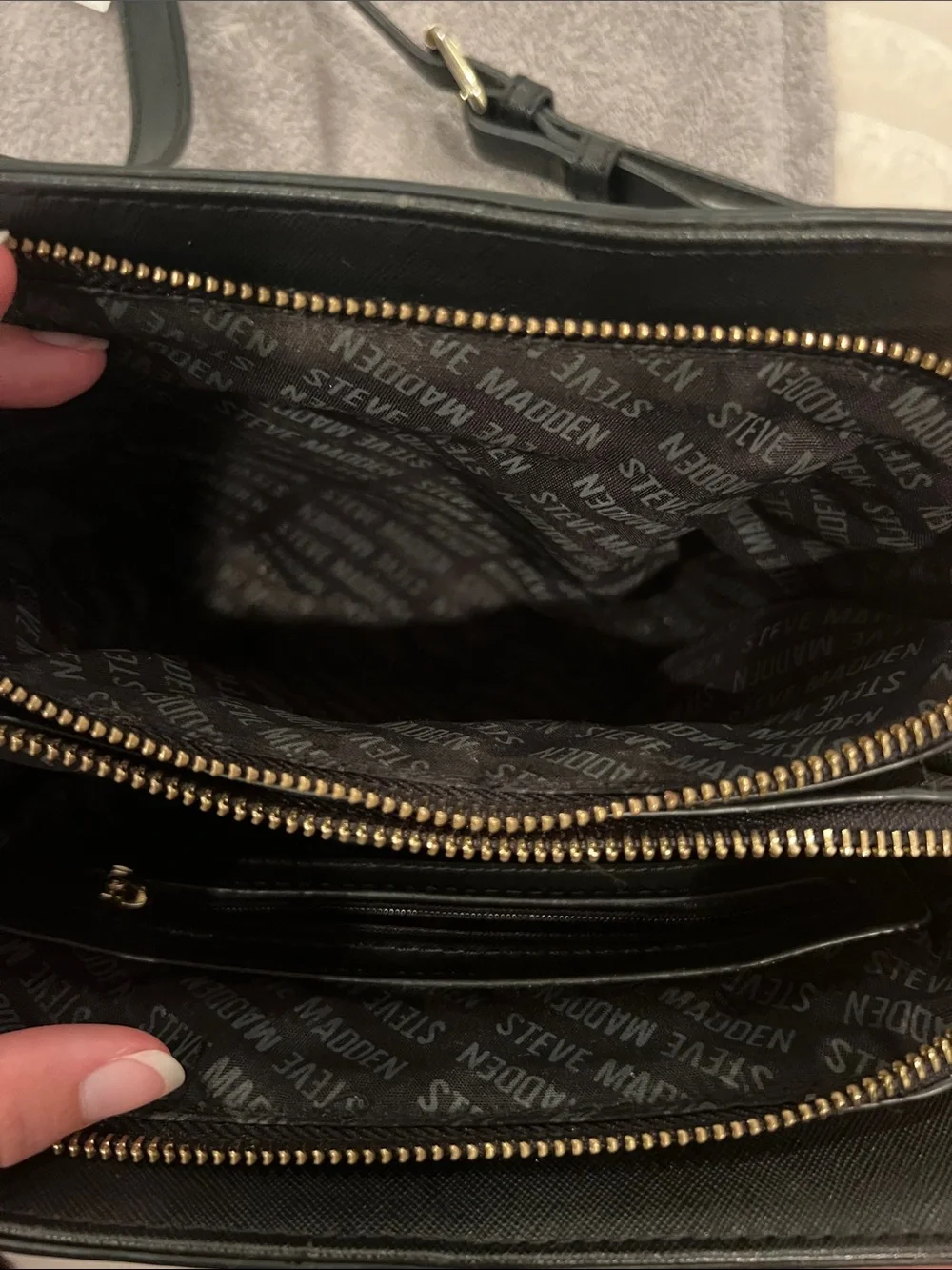 Steve Madden Black Crossbody with Gold Plate